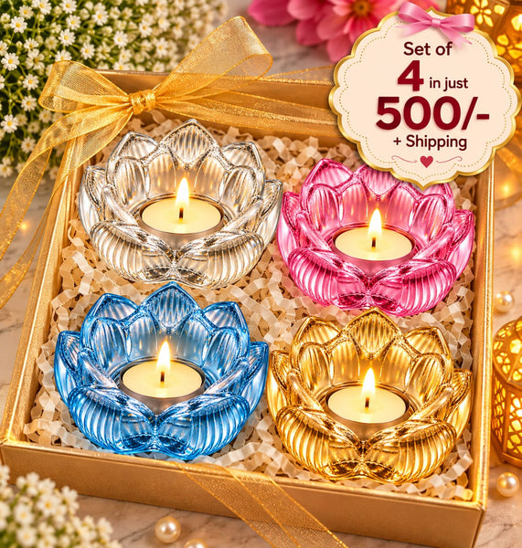 Crystal Lotus Tealight Set – 4 Pieces
