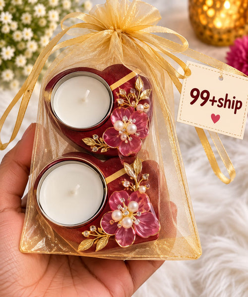 Elegant Heart Floral Tealight Set