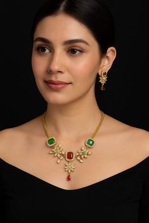Dual-Tone Floral Necklace Set