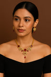 Elegant Red & Gold Floral Necklace Set
