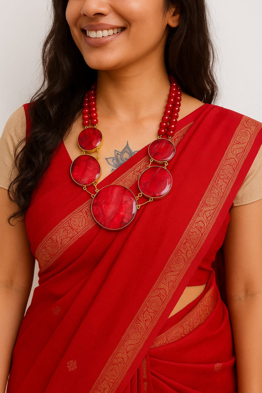 RED HANDMADE  RESIN  GEMSTONE NECKLACE