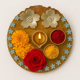 Elegant Resin Pooja Thali with Floral Embellishments