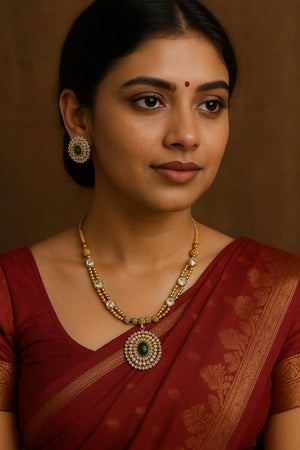 Regal Green Stone & Kundan Necklace Seṭ
