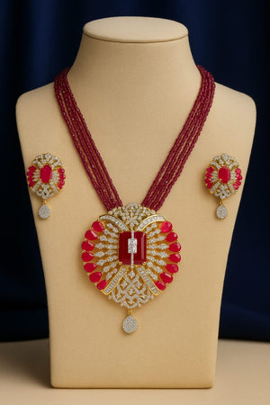Modern Statement Necklace Set – Ruby & CZ Elegance