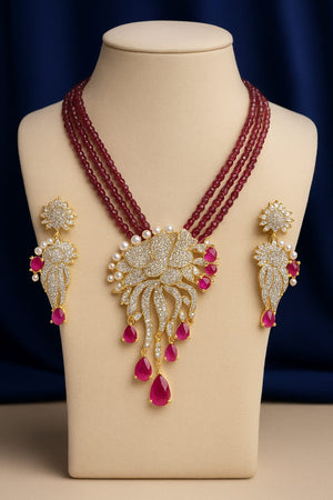 Modern Pearl & Ruby Drop Necklace Set