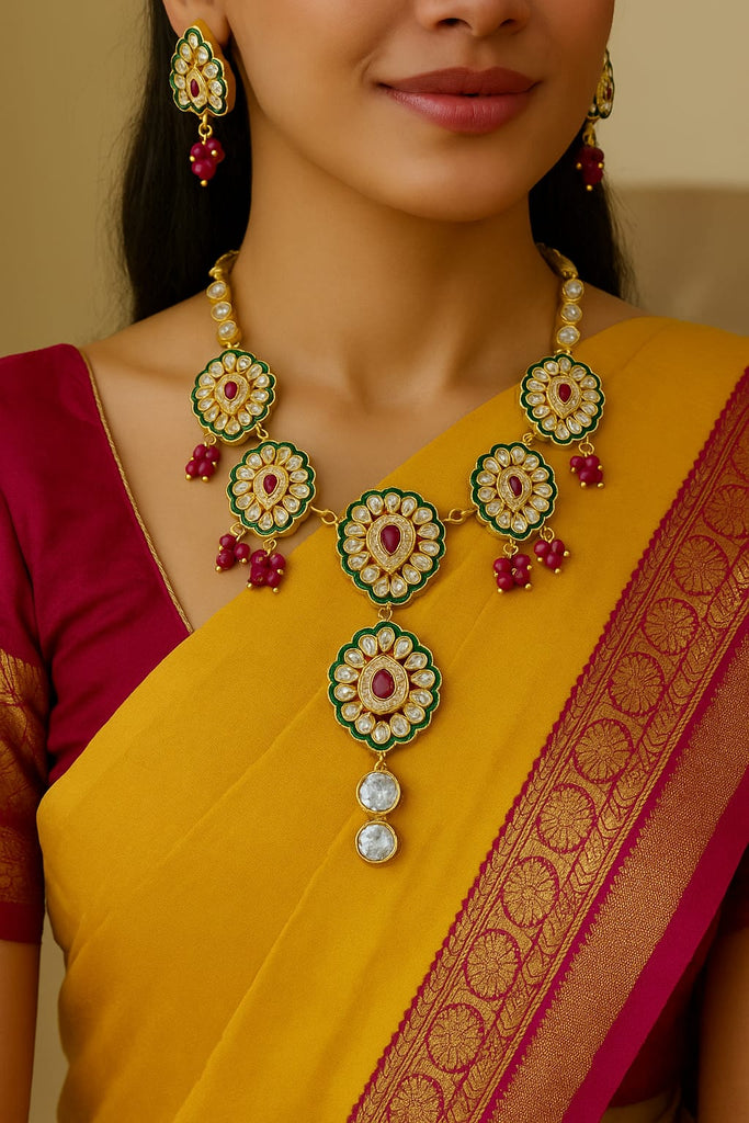 Royal Kundan & Ruby Bead Necklace Set – Traditional Heritage Style