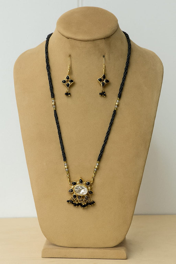 Classic Black Bead Floral Mangalsutra Set