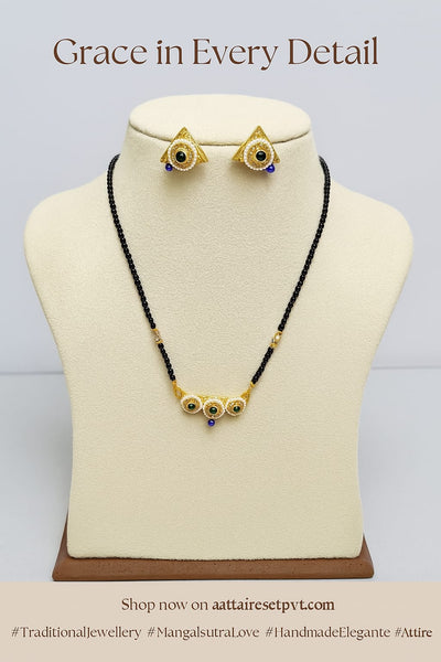 Royal Trio Green Stone Mangalsutra