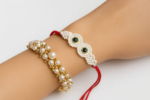 Elegant Pearl Beaded Rakhi with Kundan Embellishments