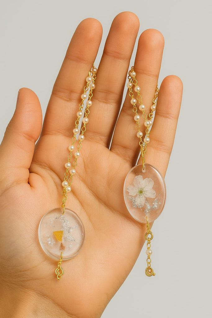 Handmade Resin Rakhi with Dried Flowers & Pearl Chain