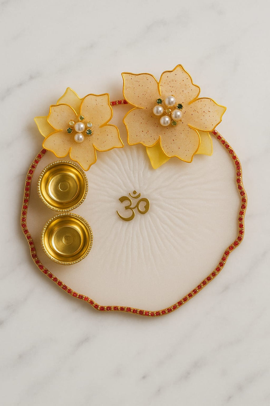 6-Inch Decorative Pooja Thali with Floral Design 🌼