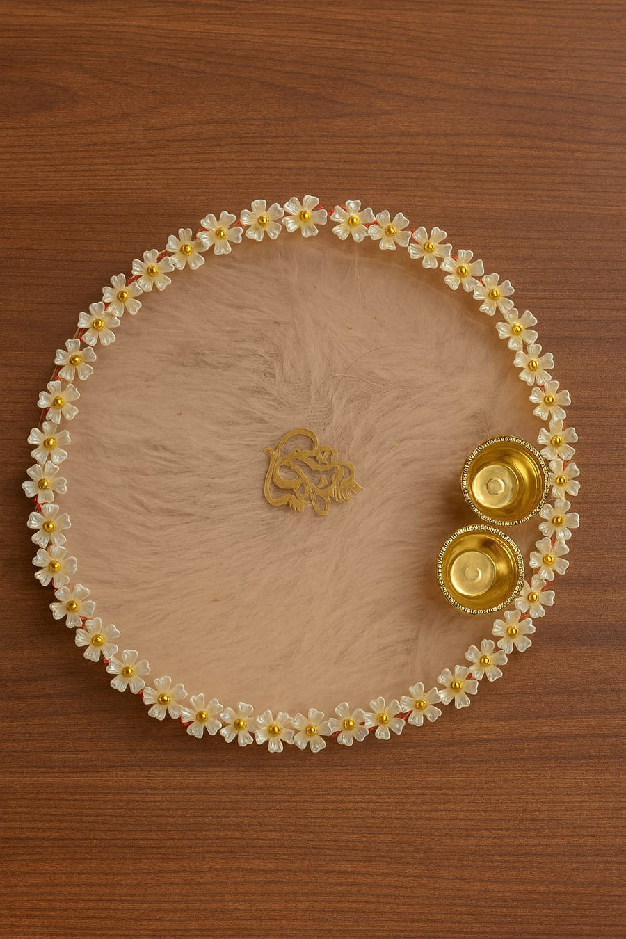 Elegant Floral Pooja Thali with Golden Diyas 🌸