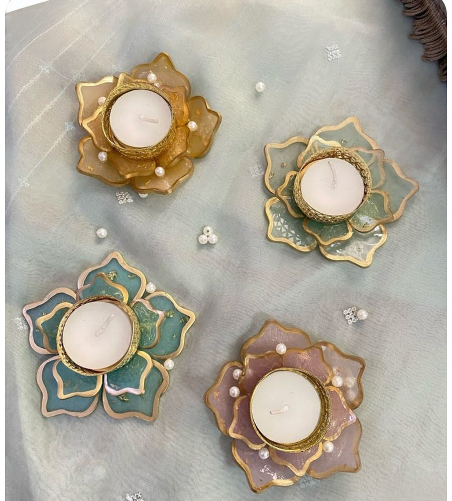 Pearl Blossom Resin Tealight Holders (Set of 4)