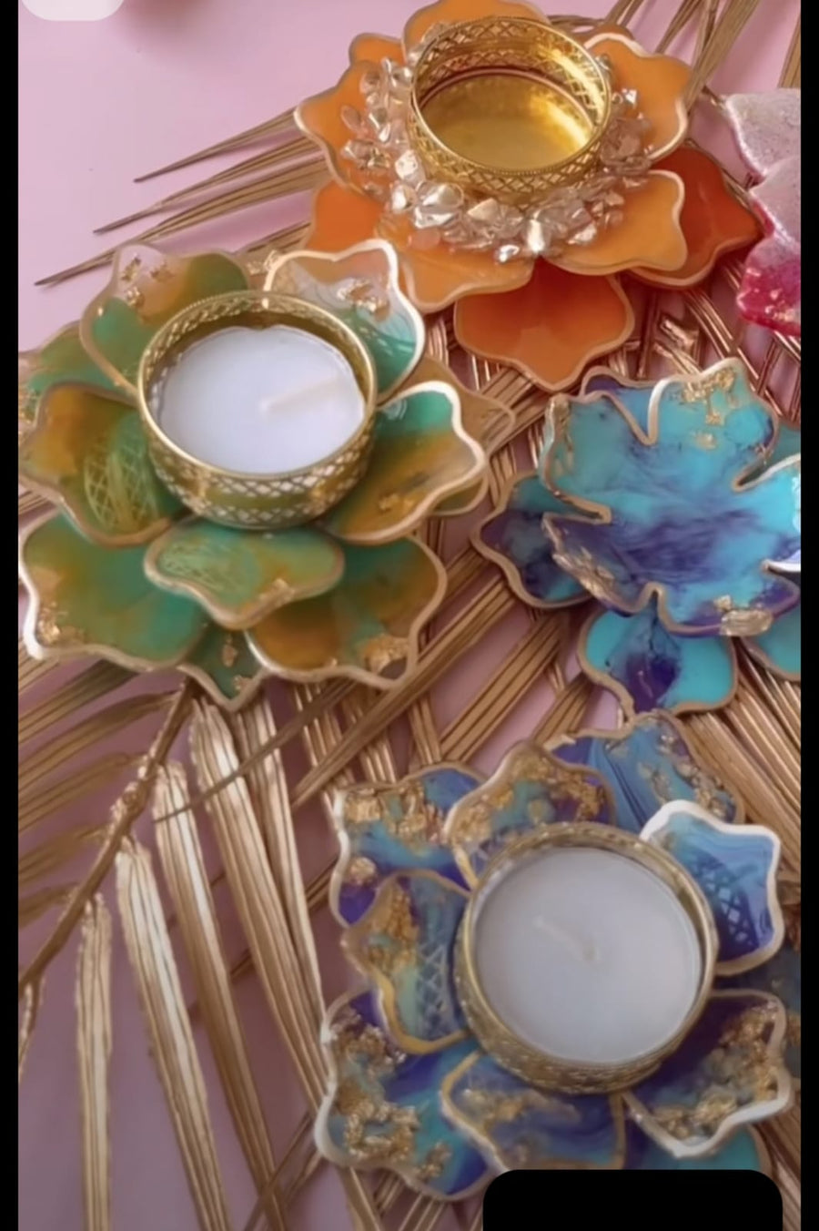 MultiColour Flower Resin Tealight Holder