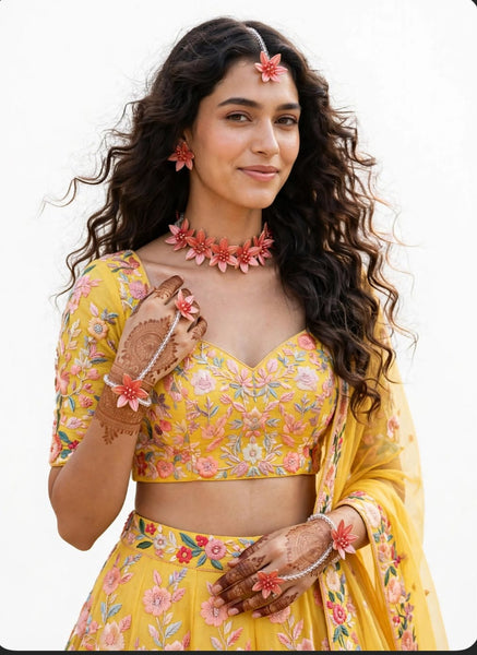 Handcrafted Coral Peach Floral Resin Jewellery Set