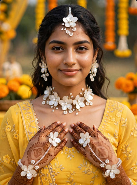 Handcrafted Pearl White Floral Resin Jewellery Set