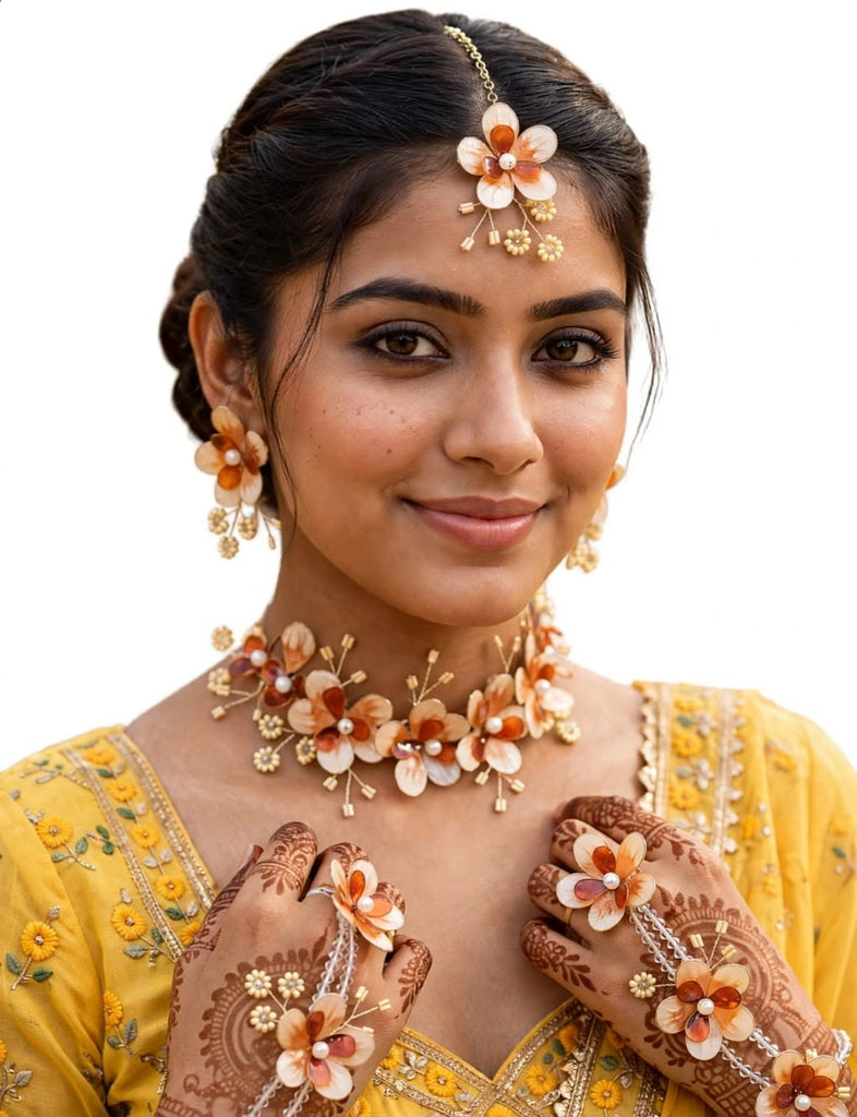 Handcrafted Sunset Amber Floral Resin Jewellery Set