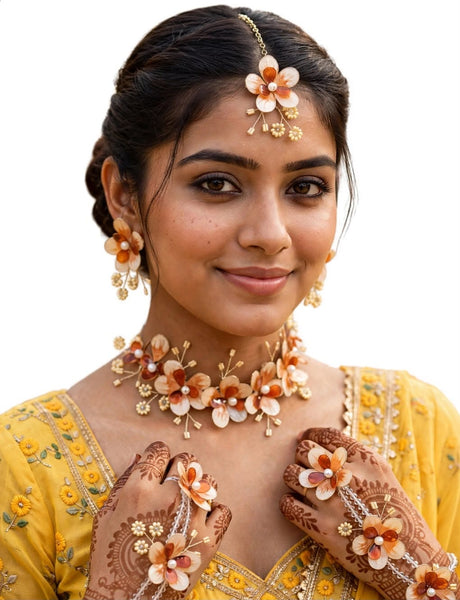 Handcrafted Sunset Amber Floral Resin Jewellery Set