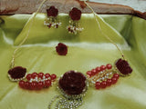 Red Rose Beaded Jewellery Set – Necklace, Earrings & Ring