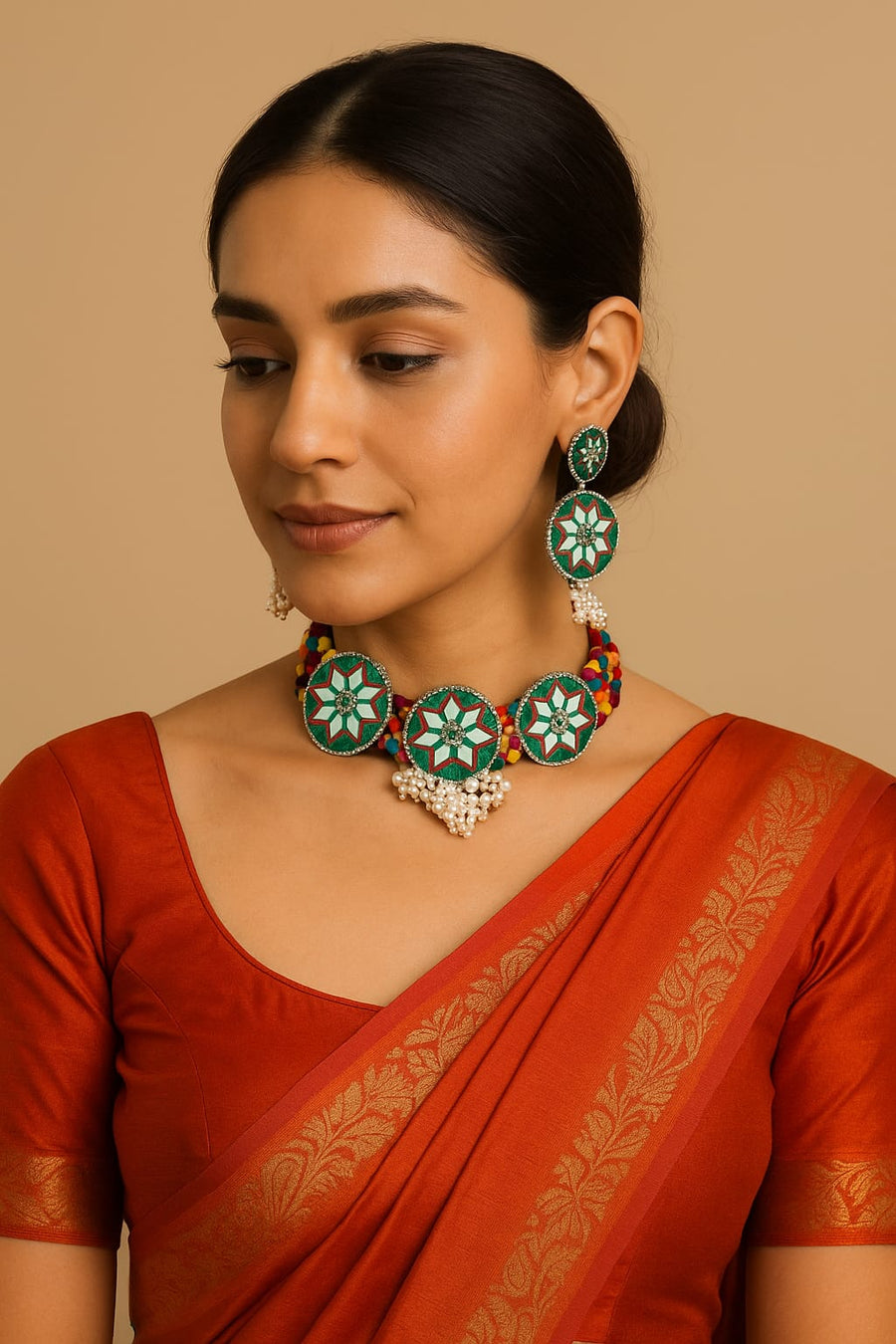 Multicolor Mirror Fabric Jewellery Set