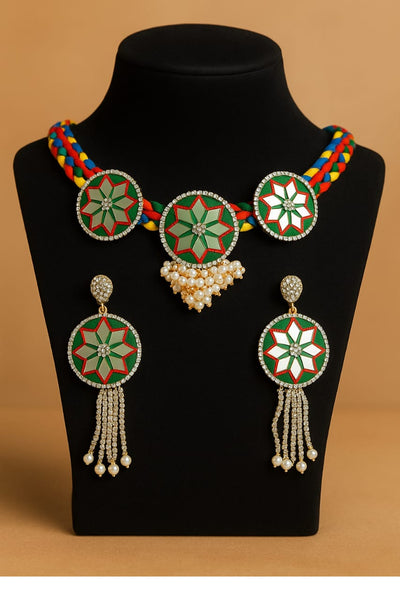 Multicolor Mirror Fabric Jewellery Set