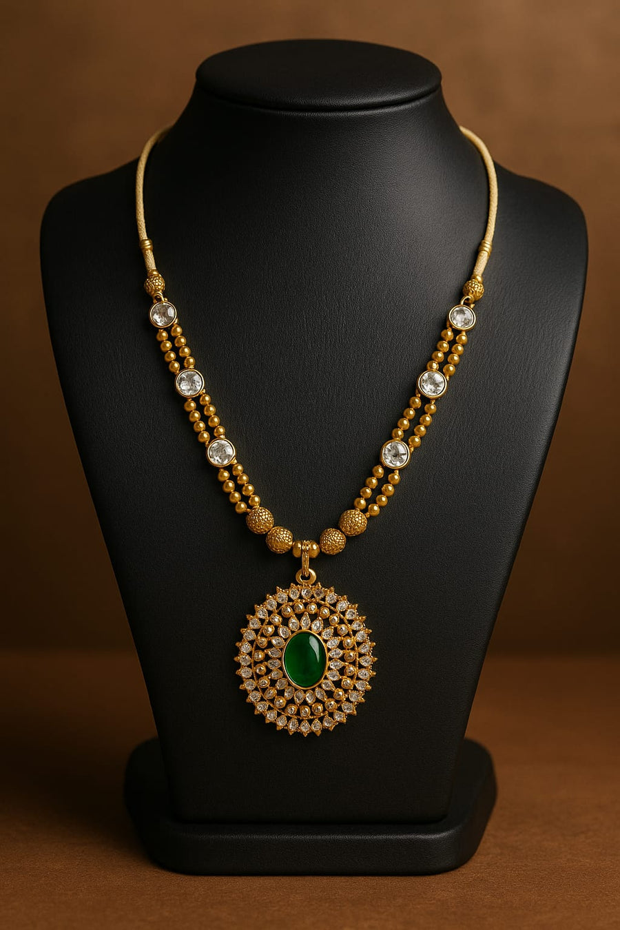 Regal Green Stone & Kundan Necklace Seṭ