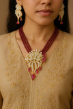 Modern Pearl & Ruby Drop Necklace Set