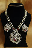 Modern Pearl CZ Necklace Set – Leaf Motif Elegance