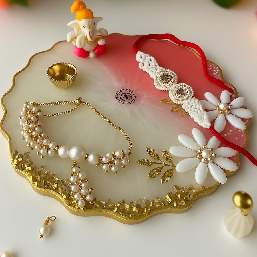 Elegant Pearl Beaded Rakhi with Kundan Embellishments